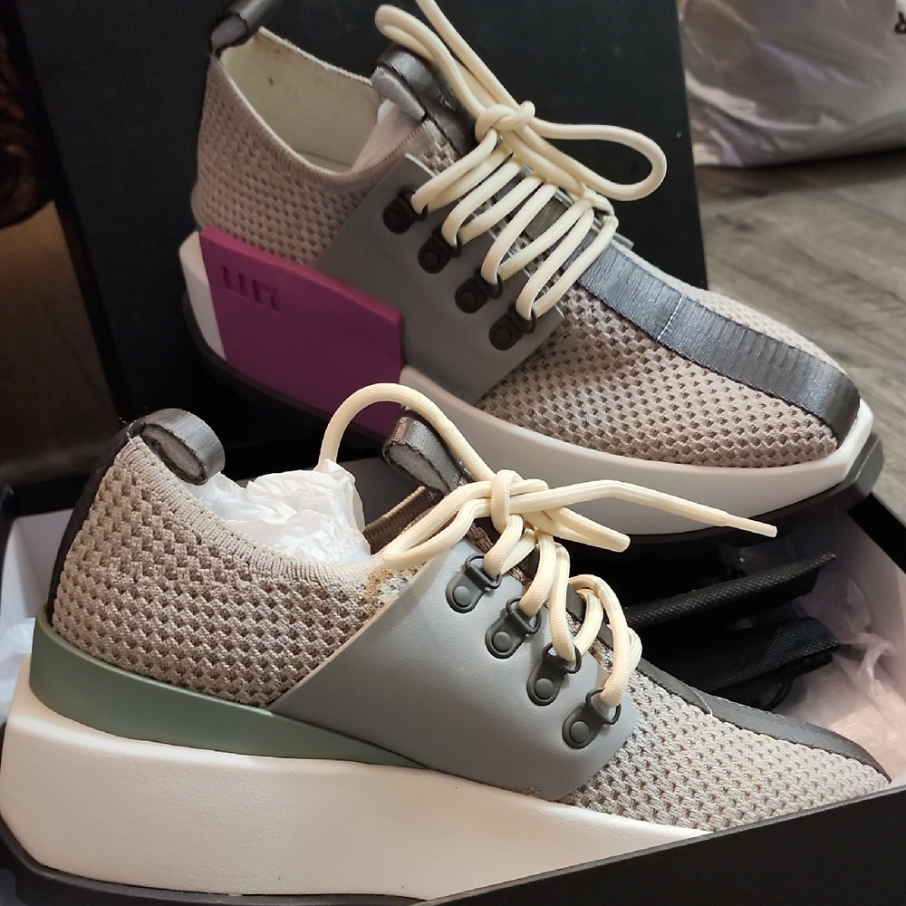 COPY - United Nude Cream and Gray Sneakers with Chunky Sole and Breathable Desi…